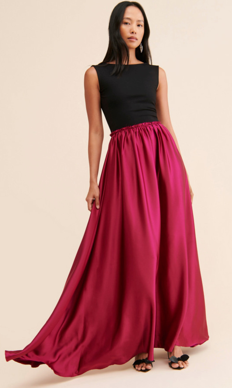 ANTHROPOLOGIE RIPLEY RADER MAGENTA PINK SATIN BLACK ASHLEY MAXI DRESS GOWN SZ 3